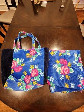 Matilda Jane Royal Blue Floral Tote and Throw Set